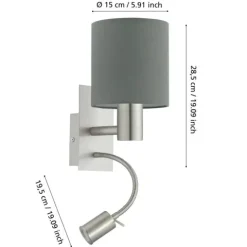 Aplique de Parede com Abajur de Tecido Cinza PASTERI EGLO 96479