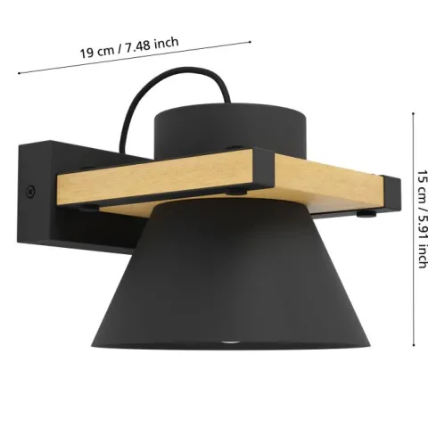 Aplique de Parede com Abajur de Aço Preto e Madeira MACCLES EGLO 43958