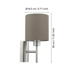 Aplique de Parede com Abajur em Tecido Taupe PASTERI EGLO 94925