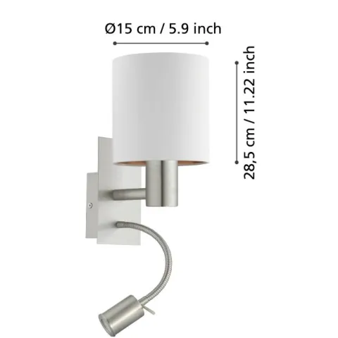 Aplique de Parede com Abajur em Tecido Branco PASTERI EGLO 96484