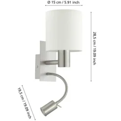 Aplique de Parede com Abajur em Tecido Branco PASTERI EGLO 96477