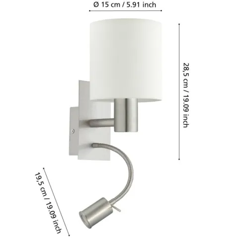 Aplique de Parede com Abajur em Tecido Branco PASTERI EGLO 96477