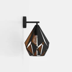 Aplique de Parede com Abajur Geométrico Preto e Cobre CARLTON 1 EGLO 49992