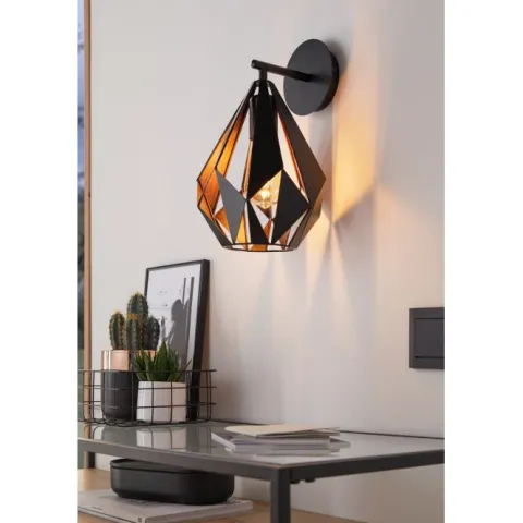 Aplique de Parede com Abajur Geométrico Preto e Cobre CARLTON 1 EGLO 49992