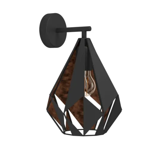 Aplique de Parede com Abajur Geométrico Preto e Cobre CARLTON 1 EGLO 49992