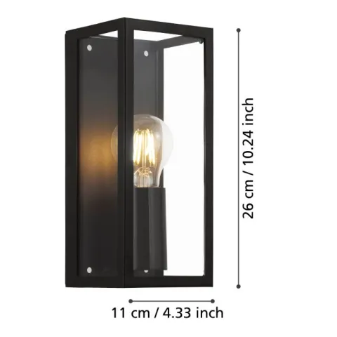 Aplique de Parede com Moldura de Metal Preto e Vidro Transparente AMEZOLA EGLO 99123