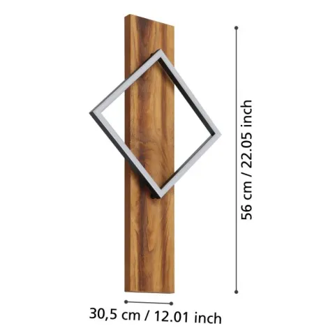 Aplique de Parede LED com Madeira Rústica e Metal Preto BOYAL EGLO 901934