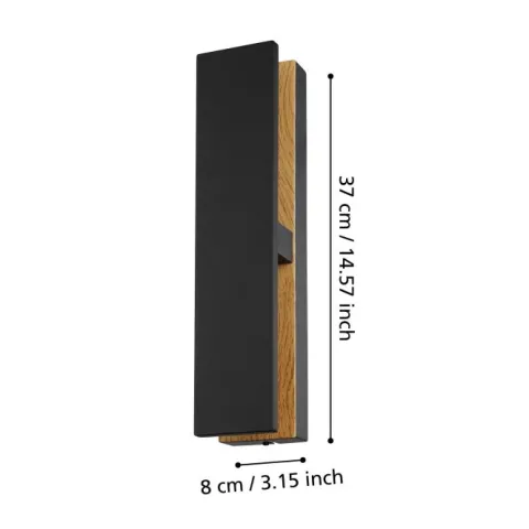 Aplique de Parede LED Preto com Madeira COSTORIO EGLO 900291