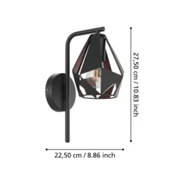 Aplique de Parede Metal Preto com Abajur Diamante CARLTON 4 EGLO 43057