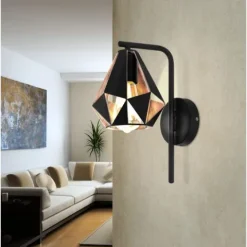 Aplique de Parede Metal Preto com Abajur Diamante CARLTON 4 EGLO 43057