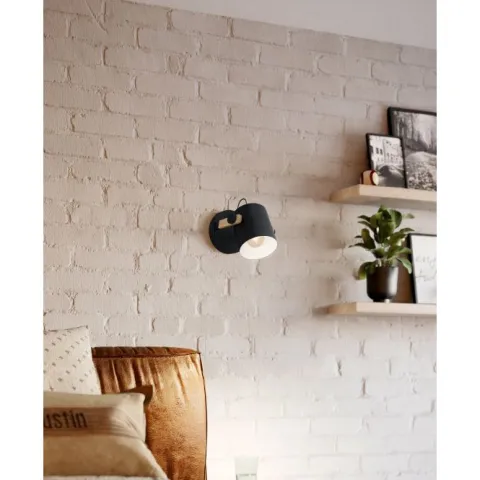 Aplique de Parede Preto-Creme com Madeira HORNWOOD EGLO 43518