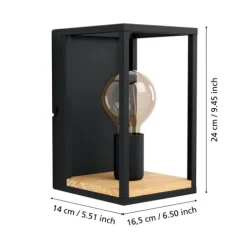 Aplique de Parede Retangular em Metal Preto e Madeira LIBERTAD EGLO 99796