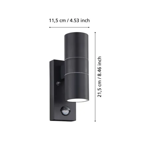 Aplique LED Exterior com Sensor de Movimento em Aço Zincado RIGA 5 EGLO 32899
