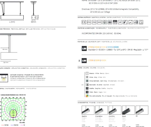 Armadura suspensa cinzenta com módulo LED 3300 Lm Tromilux 4052.099.3XL Cinza Satinado