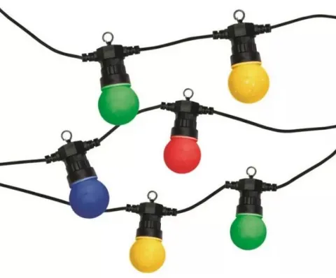 Cabo dearraial/grimalda de luzes com 10 lâmpadas G45 - 3W Coloridas 2700 K IP65 com 8 metros preto