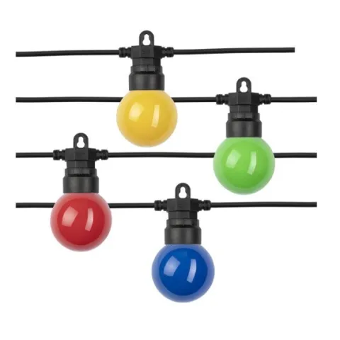 Cabo dearraial/grimalda de luzes com 10 lâmpadas G45 - 3W Coloridas 2700 K IP65 com 8 metros preto