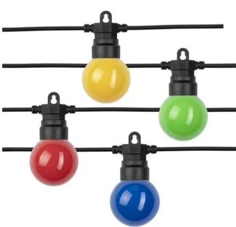 Cabo dearraial/grimalda de luzes com 10 lâmpadas G45 - 3W Coloridas 2700 K IP65 com 8 metros preto