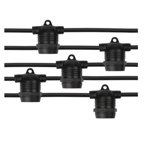 Cabo de arraial/grinalda de luzes com 15 lampadas E27 IP65 com 14,4 metros Preto