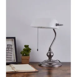 Candeeiro de Mesa Branco com Vidro Fosco BANKER EGLO 901019