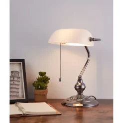Candeeiro de Mesa Branco com Vidro Fosco BANKER EGLO 901019