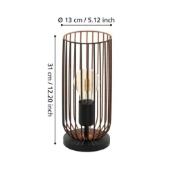 Candeeiro de mesa com abajur de arame preto e cobre ROCCAMENA EGLO 49646
