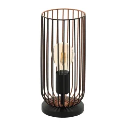 Candeeiro de mesa com abajur de arame preto e cobre ROCCAMENA EGLO 49646