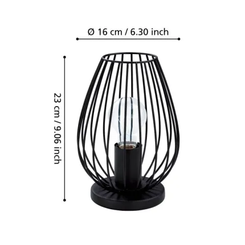Candeeiro de Mesa com Abajur Oval de Arame Preto NEWTOWN EGLO 49481
