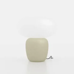 Candeeiro de Mesa com Base Cerâmica Creme e Abajur de Vidro Branco CAHUAMA EGLO 99824
