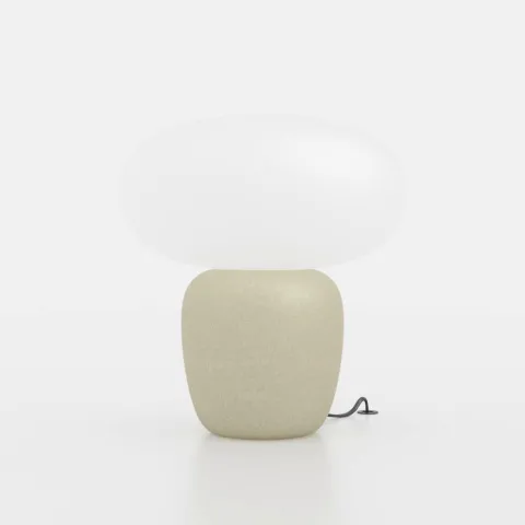 Candeeiro de Mesa com Base Cerâmica Creme e Abajur de Vidro Branco CAHUAMA EGLO 99824