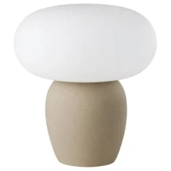 Candeeiro de Mesa com Base Cerâmica Creme e Abajur de Vidro Branco CAHUAMA EGLO 99824