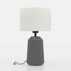 Candeeiro de Mesa com Base de Cerâmica Cinzenta e Abajur Curvo CAPALBIO EGLO 900824