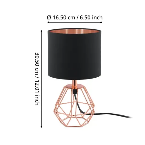 Candeeiro de Mesa com Base de Cobre e Abajur Preto CARLTON 2 EGLO 95787