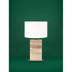 Candeeiro de Mesa com Base de Madeira Clara e Abajur Têxtil CONTESSORE EGLO 39917