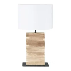 Candeeiro de Mesa com Base de Madeira Clara e Abajur Têxtil CONTESSORE EGLO 39917