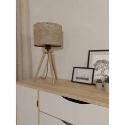 Candeeiro de Mesa com Base de Madeira e Abat-jour Branco HONTONGAS EGLO 390325