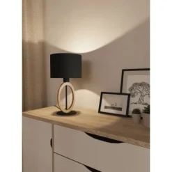 Candeeiro de Mesa com Base de Metal Preto e Madeira BASILDON 1 EGLO 43569