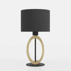 Candeeiro de Mesa com Base de Metal Preto e Madeira BASILDON 1 EGLO 43569