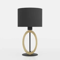 Candeeiro de Mesa com Base de Metal Preto e Madeira BASILDON 1 EGLO 43569