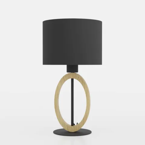Candeeiro de Mesa com Base de Metal Preto e Madeira BASILDON 1 EGLO 43569