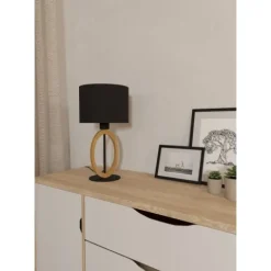 Candeeiro de Mesa com Base de Metal Preto e Madeira BASILDON 1 EGLO 43569
