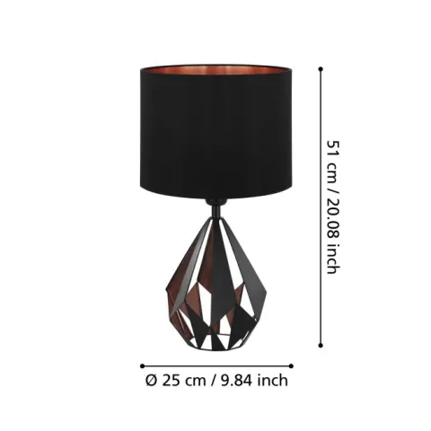 Candeeiro de Mesa com Base de Metal Preto e Abajur Têxtil CARLTON 5 EGLO 43077