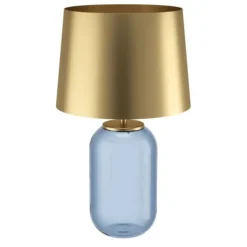 Candeeiro de Mesa com Base de Vidro Azul e Abajur Metálico CUITE EGLO 390064