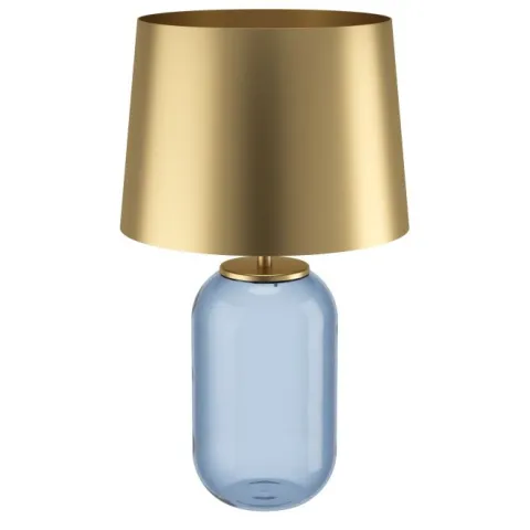 Candeeiro de Mesa com Base de Vidro Azul e Abajur Metálico CUITE EGLO 390064