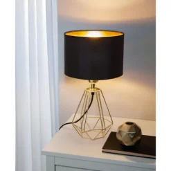 Candeeiro de Mesa com Base Dourada e Abajur Preto CARLTON 2 EGLO 95788