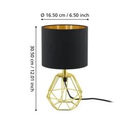 Candeeiro de Mesa com Base Dourada e Abajur Preto CARLTON 2 EGLO 95788