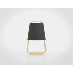 Candeeiro de Mesa com Base e Corpo em Madeira e Abajur Preto CAMALOZA EGLO 390187