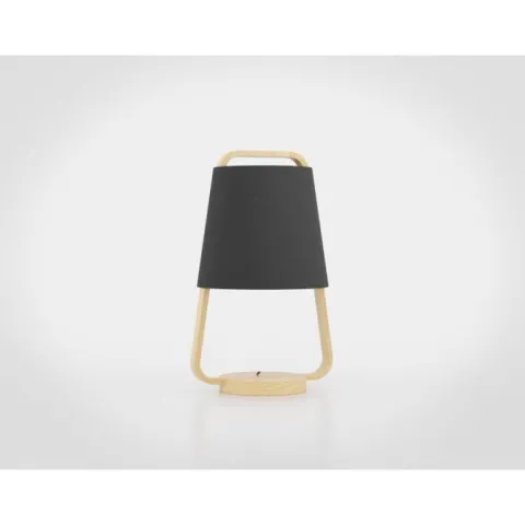 Candeeiro de Mesa com Base e Corpo em Madeira e Abajur Preto CAMALOZA EGLO 390187