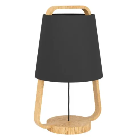 Candeeiro de Mesa com Base e Corpo em Madeira e Abajur Preto CAMALOZA EGLO 390187