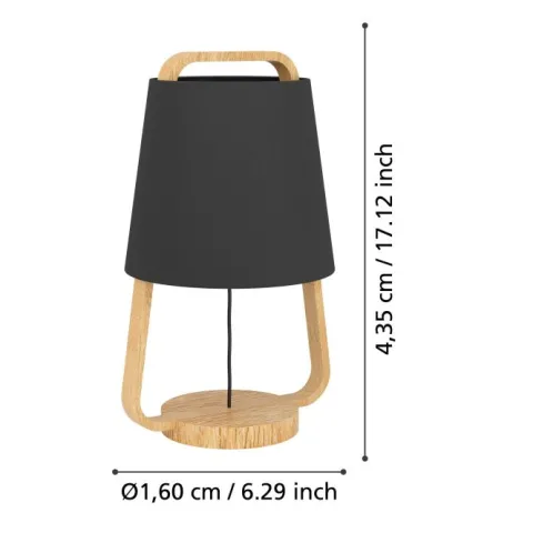 Candeeiro de Mesa com Base e Corpo em Madeira e Abajur Preto CAMALOZA EGLO 390187