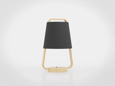 Candeeiro de Mesa com Base e Corpo em Madeira e Abajur Preto CAMALOZA EGLO 390187